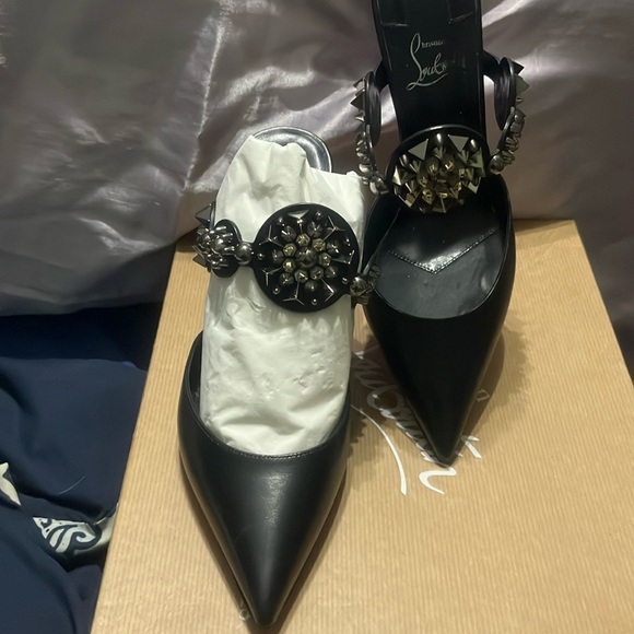 Christian Louboutin Black Heels with Ornate Circular Embellishment worn once. - Picture 2 of 11